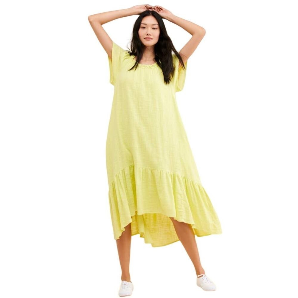 Maeve Anthropologie Women's Lime Yellow Green Selah High Low Maxi Dress Size XS